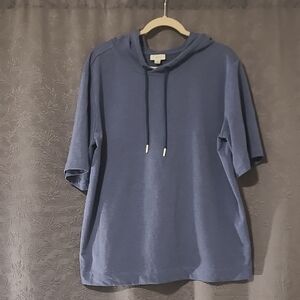 J. Jill Fit Heathered Blue Hooded Top,XL